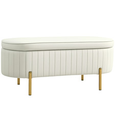 HOMCOM Panca Contenitore Ovale da 72L in Tessuto Effetto Velluto Crema
