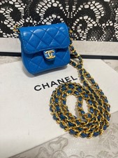 Rare Chanel Classic Flap Matelasse Shoulder Bag Mini Blue Leather Gold JAPAN 327