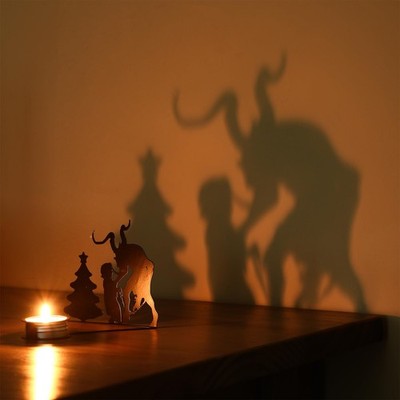 SiliFine Christmas Krampus Shadow Candle Holder Funny Metal and Black