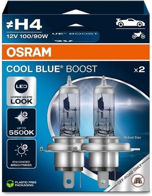 OSRAM COOL BLUE BOOST H4 Halogen Scheinwerfer Lampen 5500K weiß 2er Pack