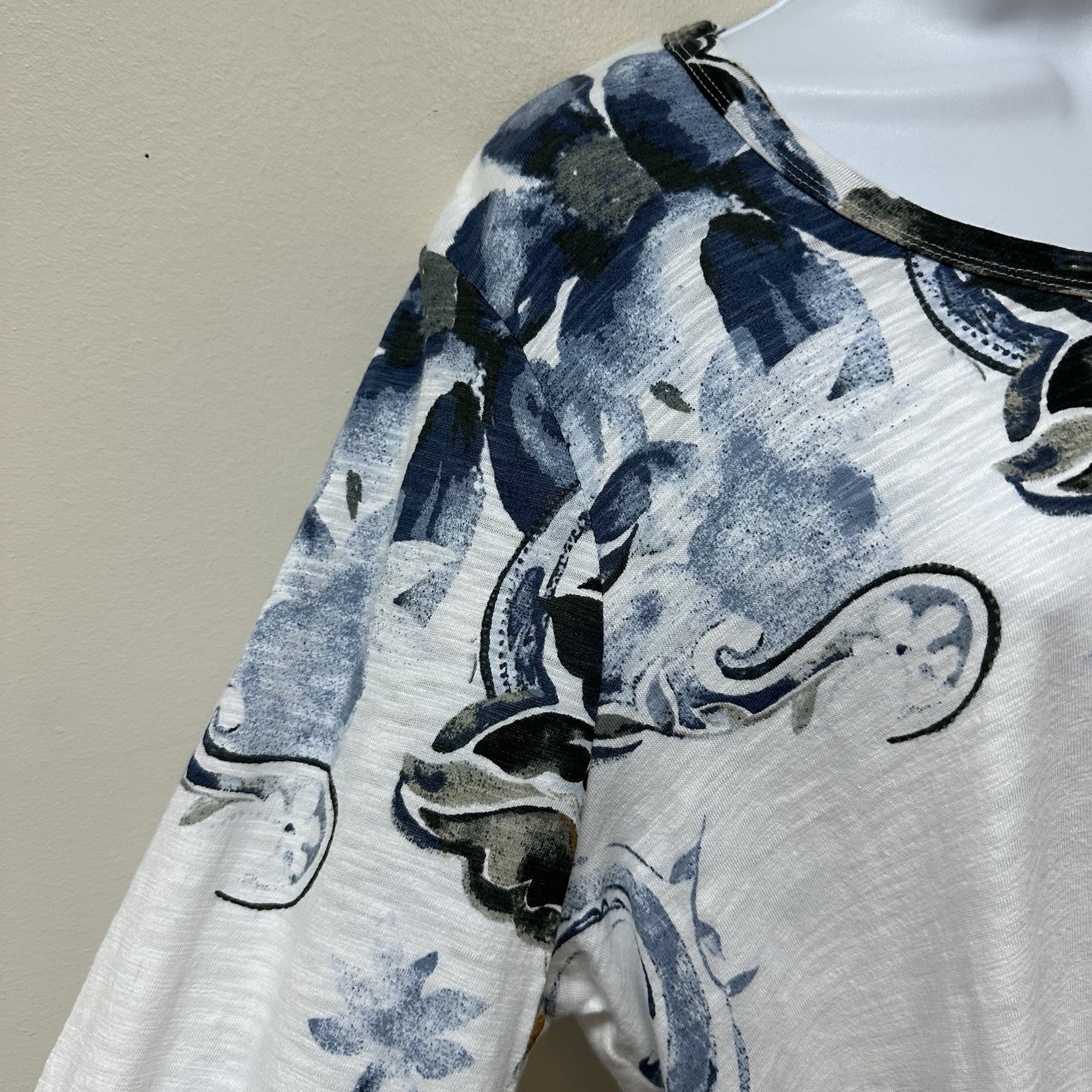 Chico's 3 Cotton Slub Smocked Cuff Blouse Lightweight T Shirt Size XL NEW