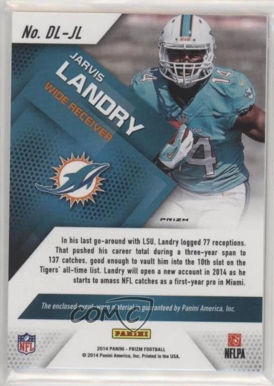 2014 Panini Prizm Dirty Laundry Silver Prizm Jarvis Landry #DL-JL Rookie RC - Image 2 of 2