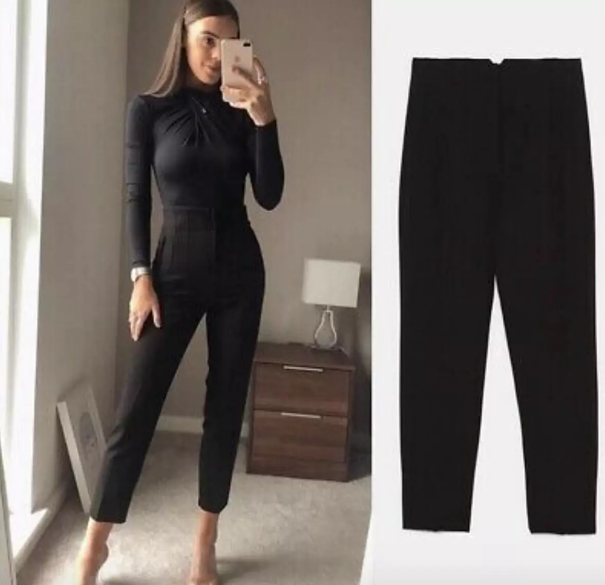 ZARA WOMAN NWT HIGH WAISTED PANTS BLACK PRONOUNCED SEAMS NEW 7901 432 S