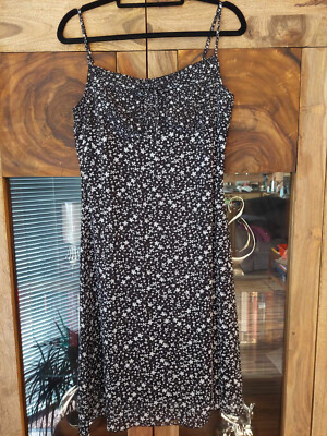 Sommerkleid Damenkleid schwarz weiß 40 M L XL Mille Fleur Spaghetti-Träger