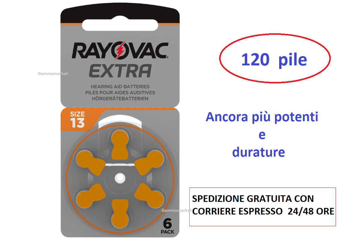 120 batterie pile  RAYOVAC EXTRA 13  per protesi acustiche apparecchi acustici