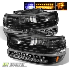 Black 99-02 Silverado 00-06 Tahoe Suburban Headlights +Full Led Bumper Lights