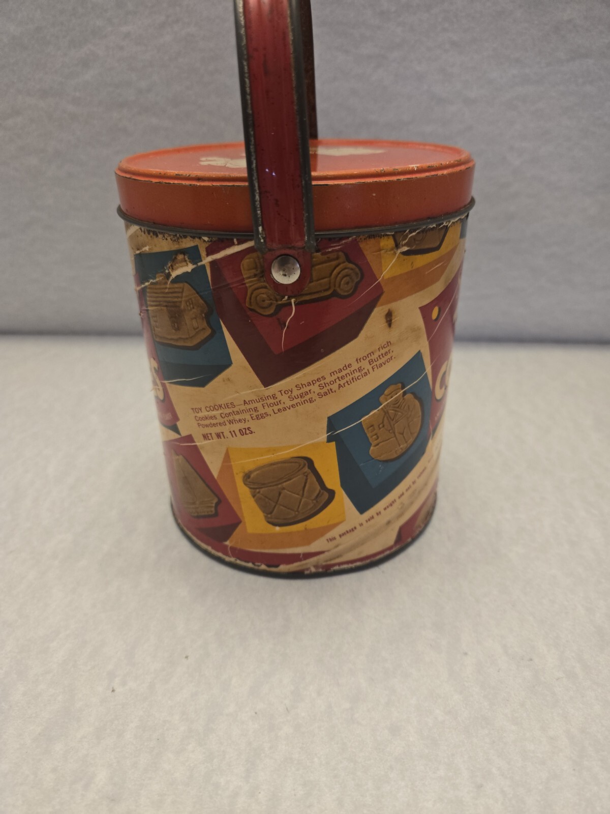 Vintage Tin Sunshine Toy Cookies Tin with Cardboard Tin Metal Lid