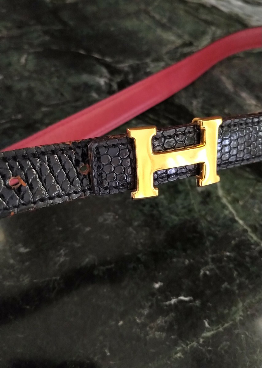 VINTAGE HERMÈS BABY CROCODILE 18K GOLD H LOGO BLACK & RED  display picture 1