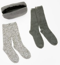 NEW Barefoot Dreams CozyChic 2 Pair Sock Set With Pouch Smokey Gray Multi OS