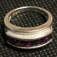 STERLING SILVER PRINCESS CUT AMETHYST RING SIZE 6 WEIGHT 6 GRAMS