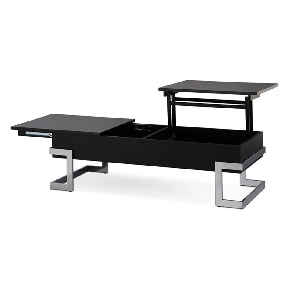 Mesa de centro rectangular con tapa elevadora ACME Calnan en negro y cromo Foto 3 de 4