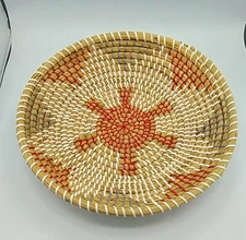 Sweetgrass Pine Needle Basket Bowl Red White Gray Blue Lacing  14" Round