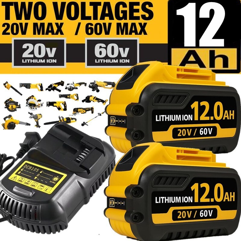 2-Pack DEWALT FLEXVOLT 12.0Ah DCB609-2 Battery & Charger for 20V/60V MAX Tools
