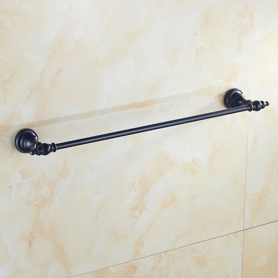 Black Oil Rubbed Brass Single Rail Bath Towel Rack Wall Mount Towel Holder Bar - Image 2 of 4