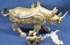 Rhinoceros Jeweled Pewter Trinket Box w/necklace Wildlfie