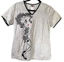 Betty Boop Women XS Cartoon Graphic Scrub Top Medical Uniform V-Neck