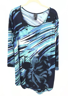 Clara Sun Woo Tunic Top Womens 2X Artsy Asymmetric Stretch Colorful Resort