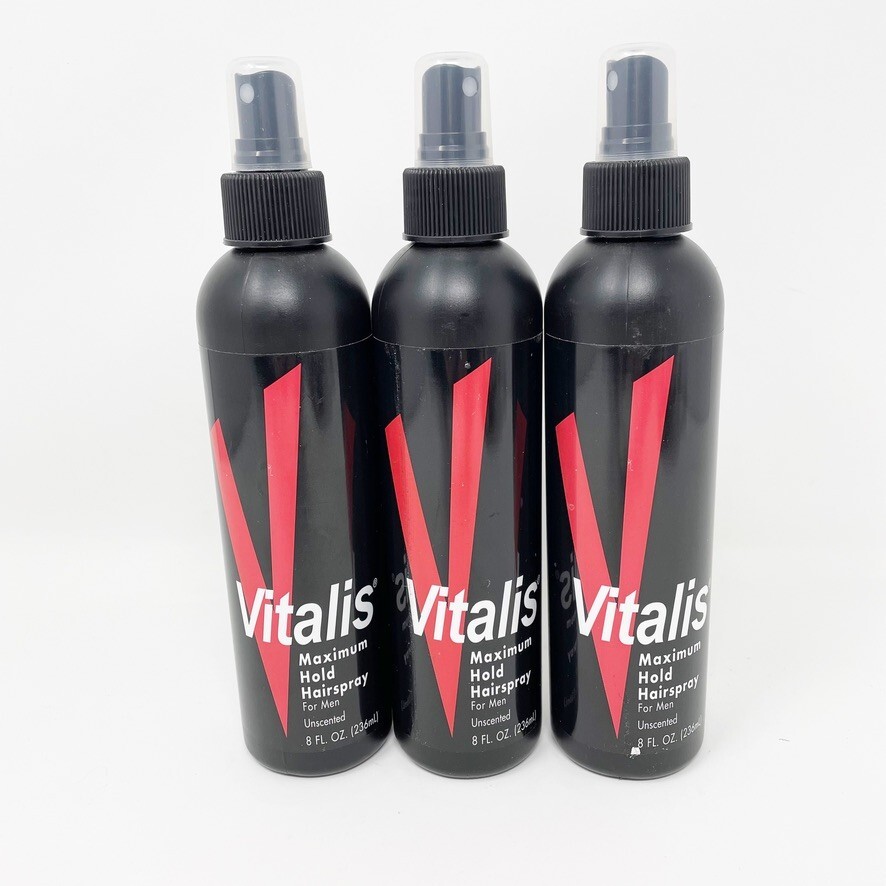 3x Vitalis Hairspray For Men NonAerosol Unscented Maximum Hold 8 fl