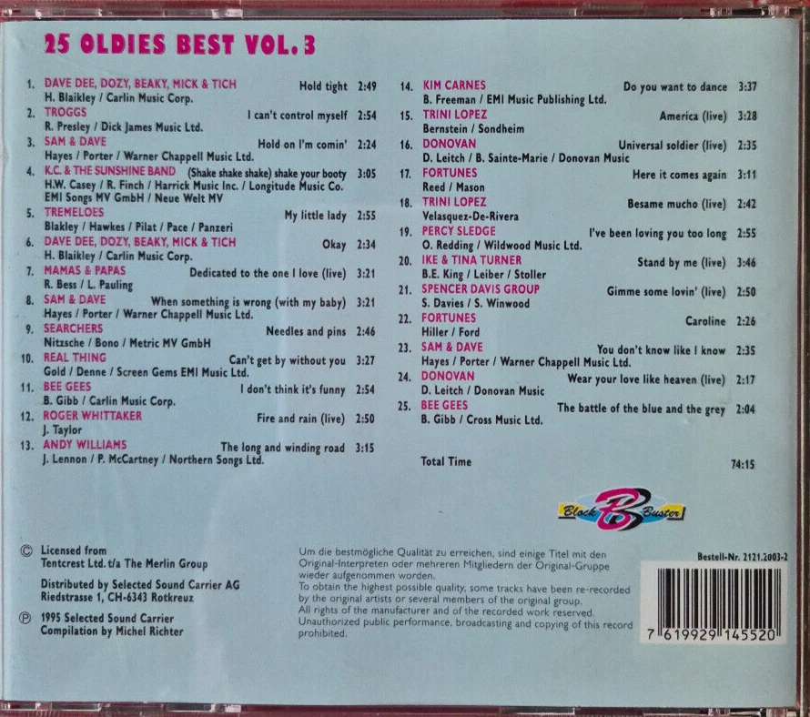 CD - 25 Oldies Best - Vol 3 - Bild 2 von 2