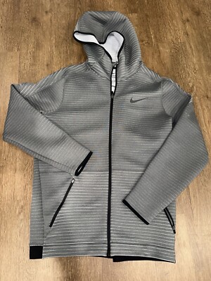 Nike Pro Therma Fit Sphere Hood Gray Full Zip Fitness Jacket Mens Large
