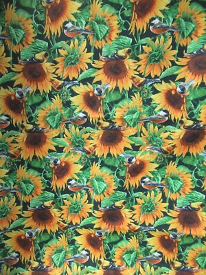 David Textiles Cotton Fabric Sunflowers And Birds Allover    SBTY  X 44'' W   NEW