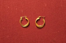 Yellow Gold Plated Triple Twist Hoop Fashion Earrings