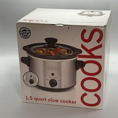 Slow Cooker, Cooks 1.5 Quart Stainless Steel New in Box Low High Alarm Settings