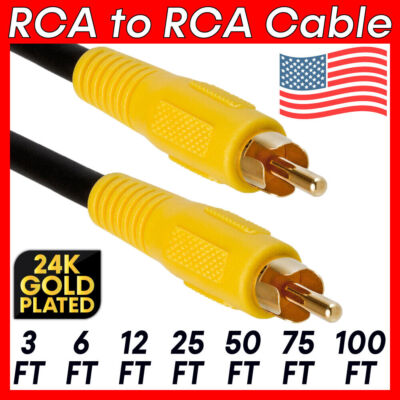 RCA Subwoofer Cable 1 RCA to 1 RCA Composite Cord Yellow Audio Video ...