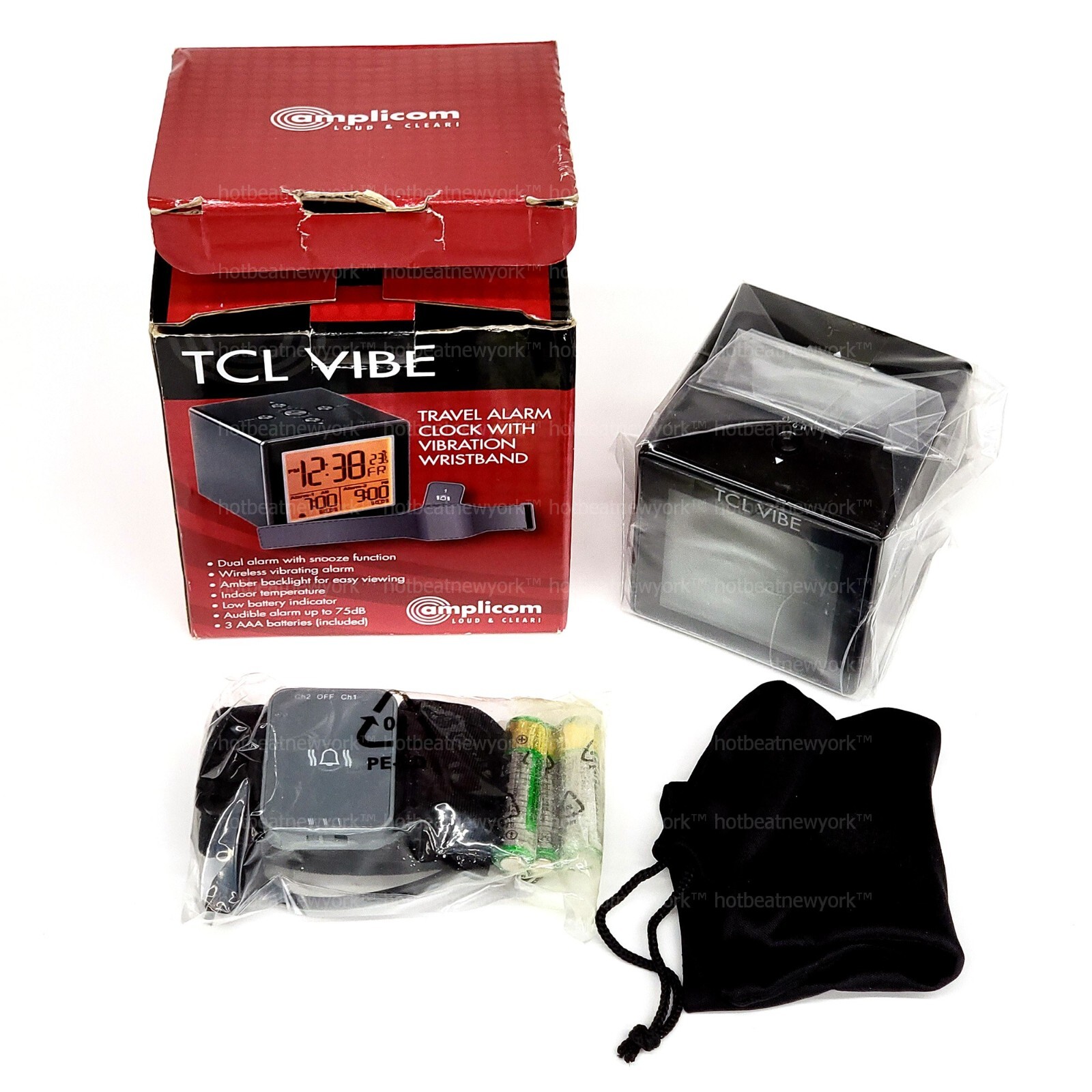 Amplicom TCL Vibe Dual Alarm Clock 75 dB w/ Vibrating Wristband Silent Alarm