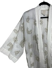 Johnny Was M Medium Faye Linen Kimono Womens Jacket White Embroidered Open 445