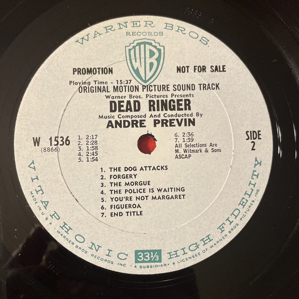 Andre Previn Dead Ringer OST Soundtrack LP Warner Bros. WLP White Label ...