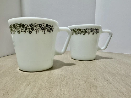 Pyrex Crazy Daisy Spring Blossom Milk Glass Coffee Tea Cups Set of 2 Vintage