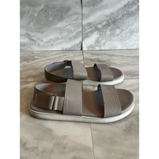 Vince Women  s Leather Two Strap Sandal Gray Woodsmoke Size 8