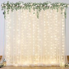 10ft x 10ft Champagne Tulle Backdrop Curtain W/ Lights String Parties Wedding