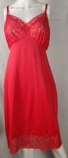 Vintage Lace/Nylon Valentine's Red Slip/Dress No Brand S/M Based on Measurements