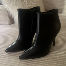Women's Black Pointed Toe Stiletto Ankle Strap Heels Zip Synthetic