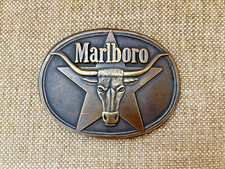 Vintage Philip Morris, Inc. MARLBORO Longhorn Solid Brass 3.25" Belt Buckle 1987