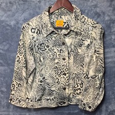 Ruby Rd Petite Animal Print Sequin Jacket Womens 14P Black White Shimmer