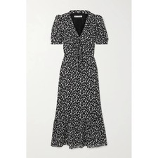 Reformation Reeds Ruffle Floral Georgette Midi Dress Size 0 Black Minimalist