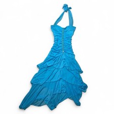 Vintage Speechless Blue Halter Maxi Dress Medium Women’s Beaded Sequins Tiered