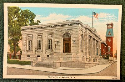 Postcard: POST OFFICE, NASHUA, N, H. Unposted, Vintage