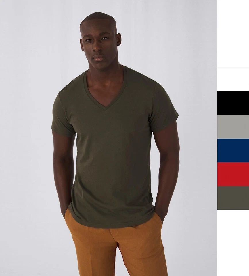 5er Pack B&C Herren V-Ausschnitt T-Shirt organisch bedruckbar V-Neck