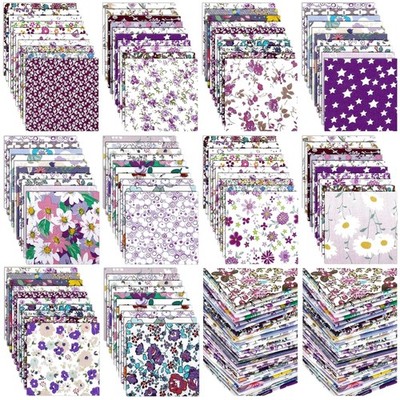 Bulk Precut Fabric Squares in Purple Flower Print