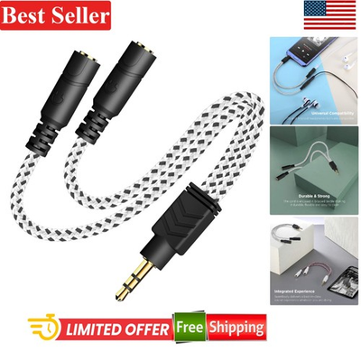 #ad Elegant Zebra White Braided Audio Splitter 3.5mm Connect Two Devices Easily $8.99