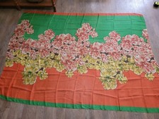 Rectangular Silk Scarf Floral Green Orange Head Scarf Wrap Shawl