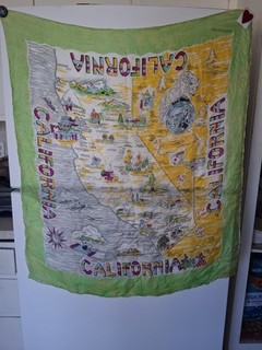 1950s California Silk Scarf Vintage Landmarks Scenic Map Souvenir