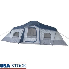 10-Person Cabin Tent W/ 3 Rooms 2 Side Entrances Easy Setup Family Camping New