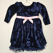 Blueberi Boulevard Party Dress Blue Velvet Ruffle Under Skirt Sz 24M Holiday