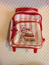Strawberry Shortcake Girls Pink Red Striped Rolling Backpack Adjustable Strap