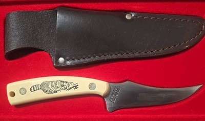 SCHRADE Scrimshaw Raccoon Sharpfinger Knife #SC502 w/Sheath | eBay